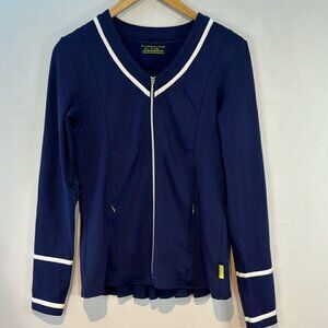 Pure lime navy blue/white piping fitness/tennis zip jacket with pleats size XS